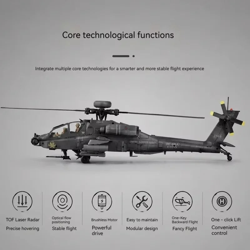 RC Helicopter C170 1:48 RC ERA Apache Remote Control Armed Helicopter Optical Flow Positioning 6CH Brushless Aircraft Model Toy