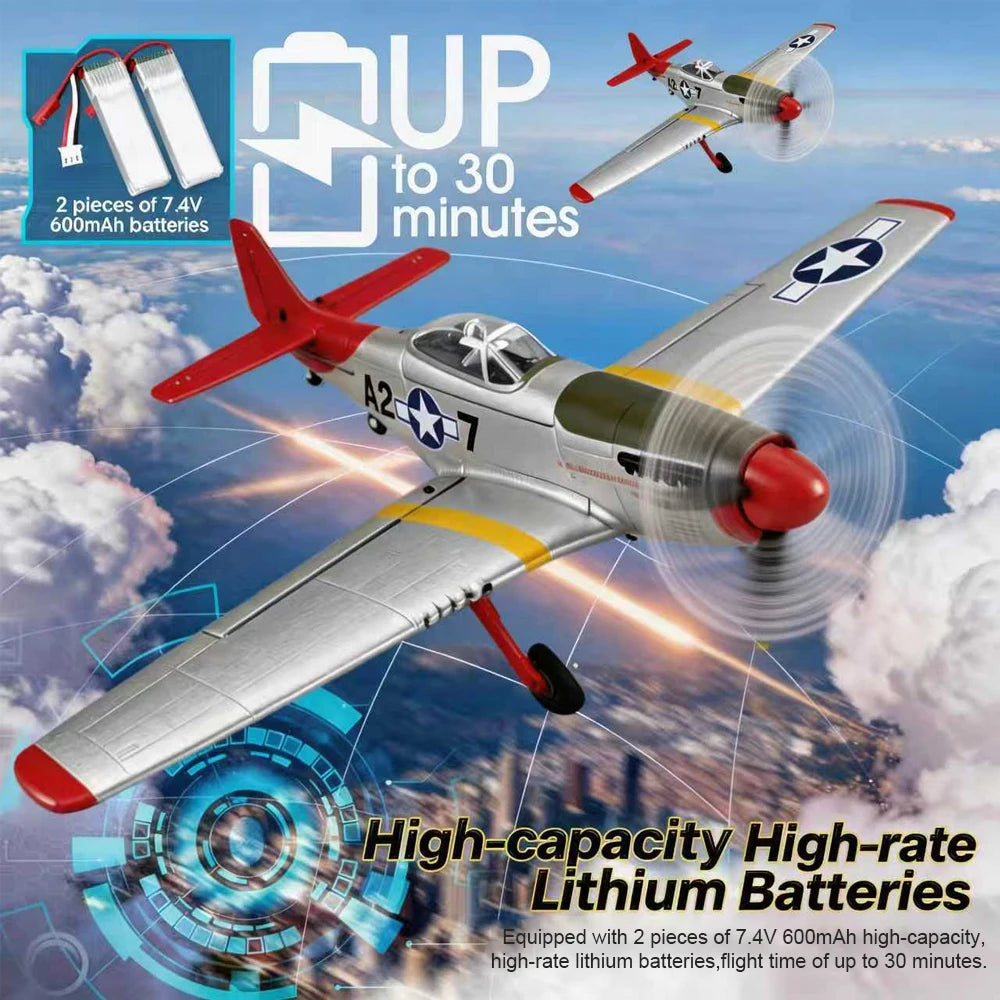 RC Plane 5CH 3D/6G Fixed-wing RC Airplane 2.4GHz P51D Mustang RTF for Adults Beginners Easy to Fly Removable Brushless Fighter