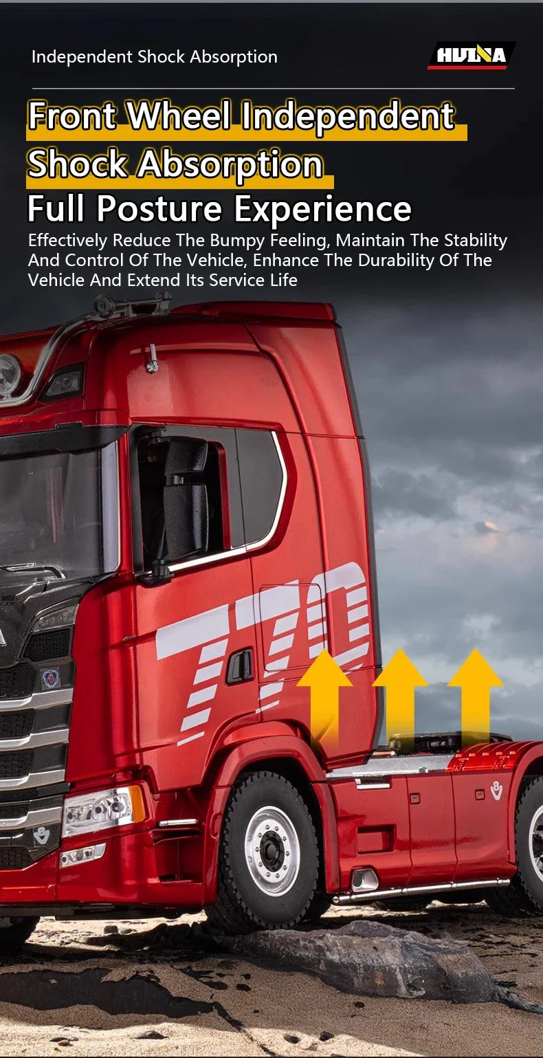 HUINA 1/18 19CH RC Truck 1501 770S Scania Alloy Tractor 2.4G Remote Control Engineering Trailer Truck with Light and Sound Toys