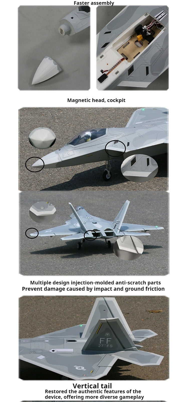 F22 64mm Ducted Remote-Controlled Model Aircraft CNC Shock Absorbing Landing Gear With Flap Fixed Wing Raptor Fighter F-22