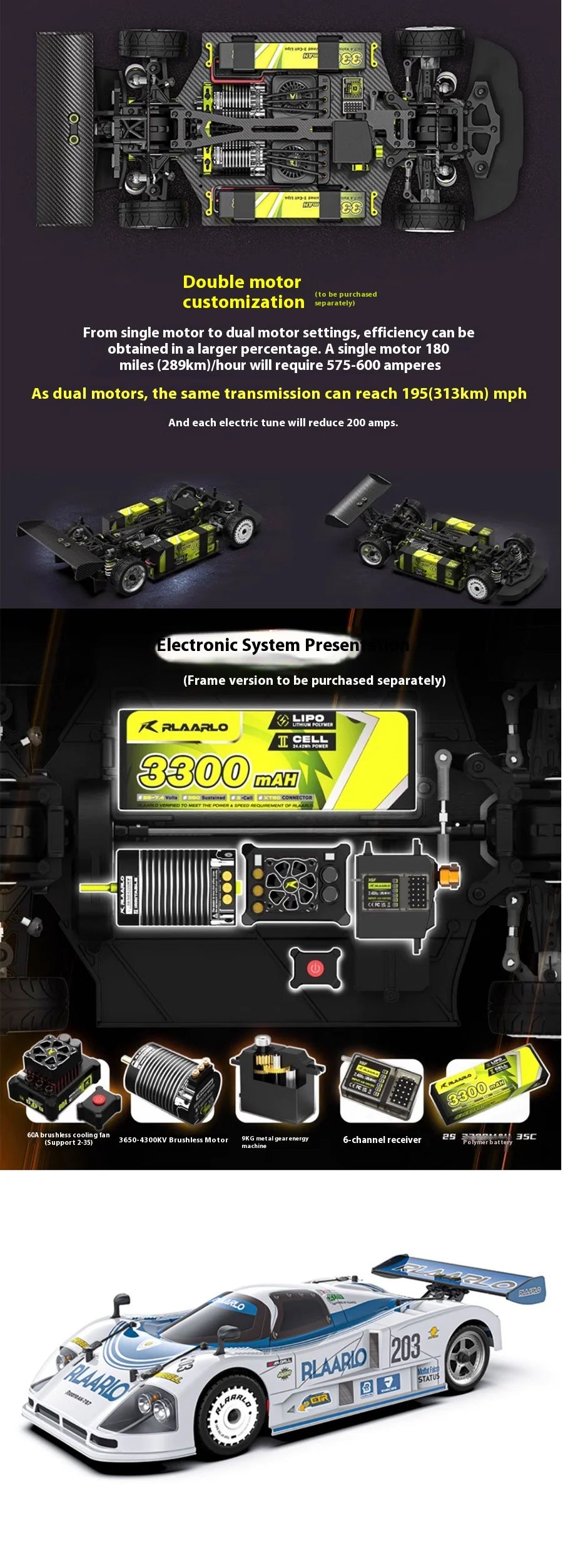 RLAARLO RC Cars AK-787 Flat Sports Car 1:10 Carbon Fiber Brushless Electric Professional Speed Racing Simulation Model Car Gift