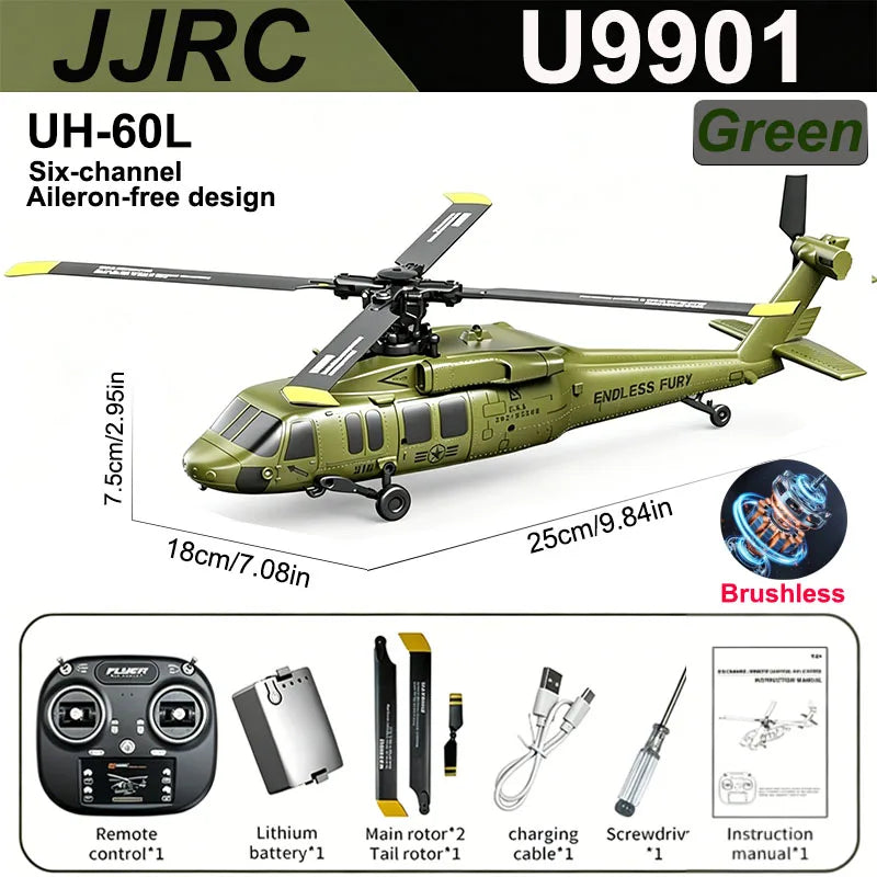 JJRC 6CH RC Helicopter UH-60L 6 Axes Aileron-free Design Fighter Jet With Brushless Motor One Key Takeoff 3D Roll Airlane Toy