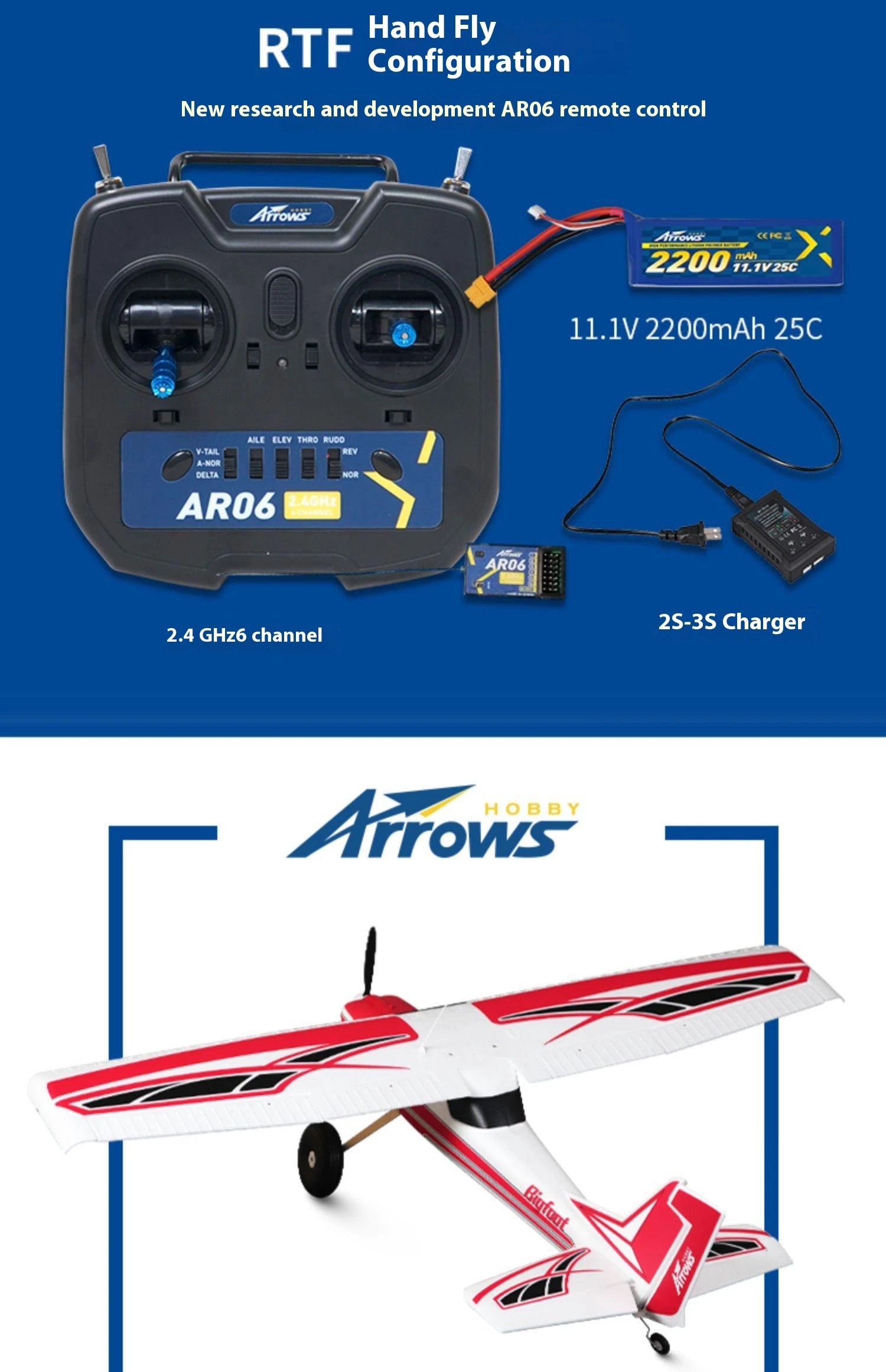 Blue Arrow 1300mm Bigfoot Low-Speed Entry-Level Off-Road Rc Plane Single Wing Propeller Single Engine Fixed Wing Model Aircraft