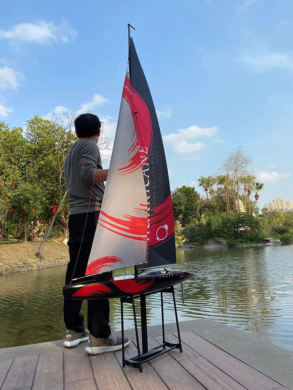 Remote Control Sailboat Model Huge for Adult Teens Fall Water Recreation Sailboat Model 84 Inch (213cm) Pre-Assembled Sail Acces