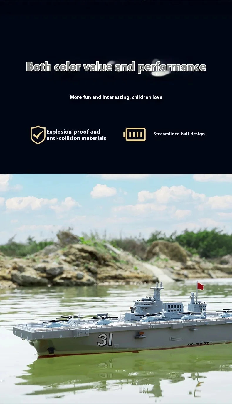60CM Large RC Ship Simulation Destroyer Model Summer Water Spray Outdoor Toy For Kid Long Range Remote Control Ship Boy Gift