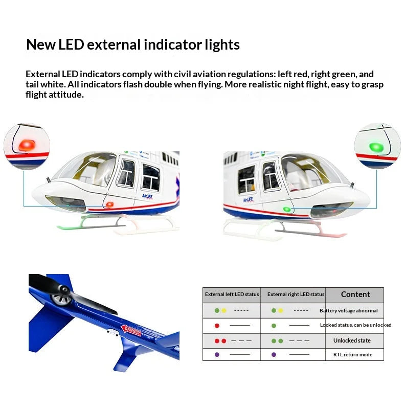 New Bell 407 Rc Helicopter Flywing 470 Scale Brushless RC Plane 4 Propellers 10CH With 4S 5000mAh RC Airplane Model Adults Gifts