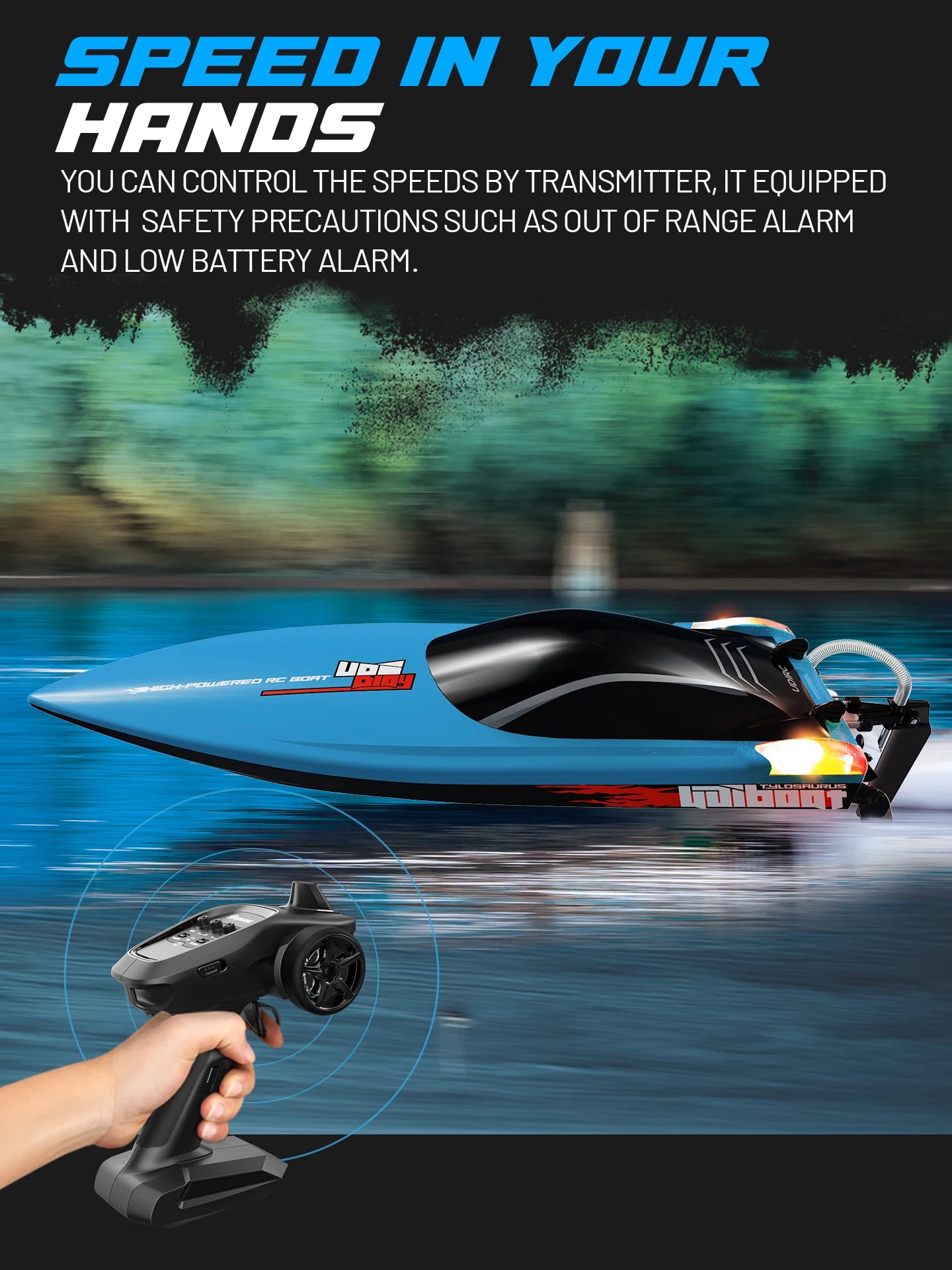 UDIRC High-Speed RC Racing Boat UDI025 Brushless Motor Self-Righting & Waterproof Hull for Lake, Pool, Outdoor Water Funll