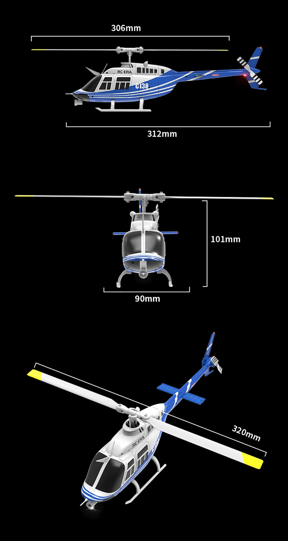 RC ERA RC Helicopter 1:33 Bell-206 Aircraft C138 6CH  6-axis Gyro Remote Control Plane