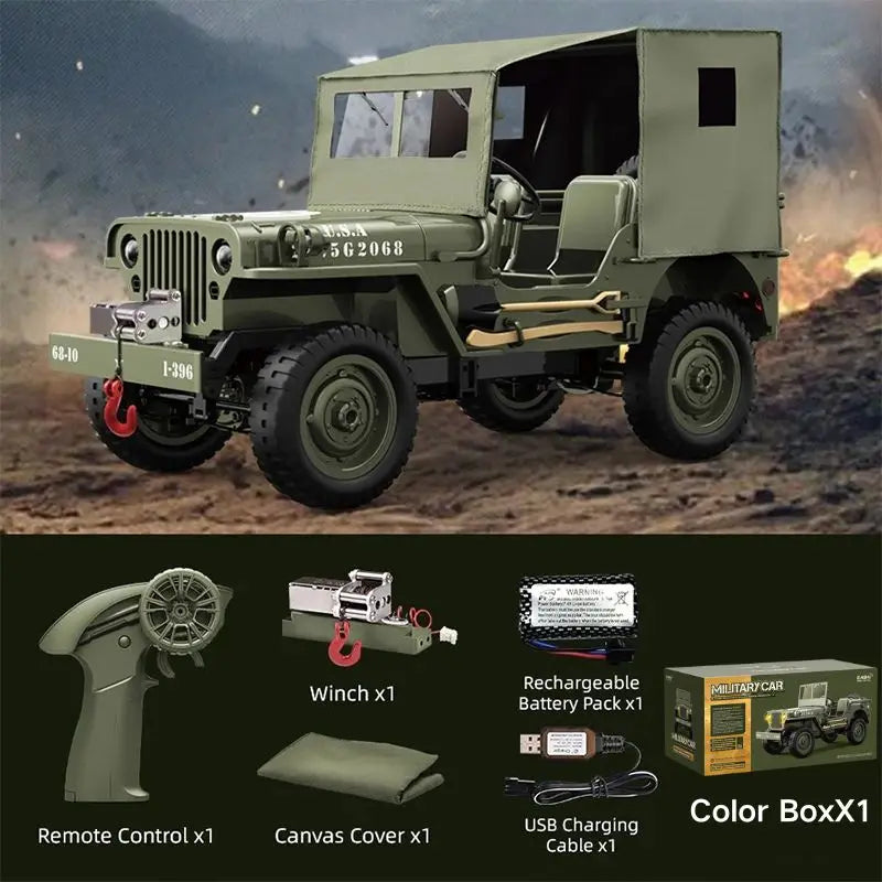 JJRC C8815 Rc car 1941 JEEP WILLYS 2.4g 4wd RTR Crawler climbing scale military truck off-road vehicle toy gift for children.