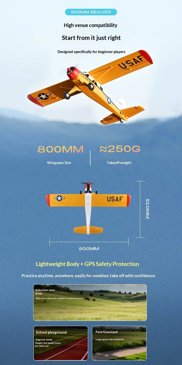 FMS 800mm Wingspan Beaver RC Fixed Wing Airplane Electric Assembly Remote Control Aircraft For Beginners Entry Level Model Plane