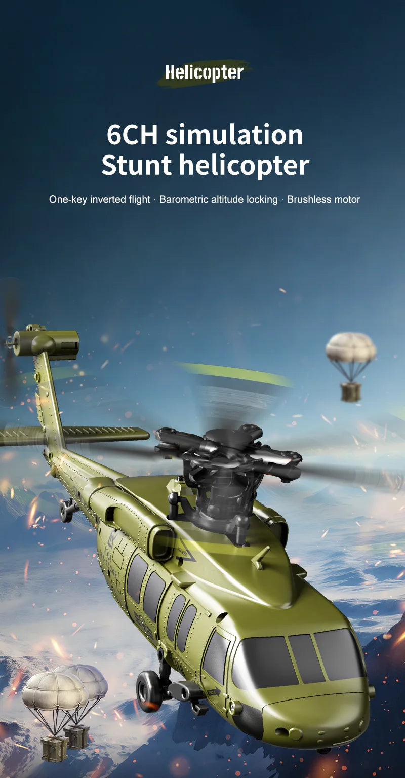JJRC 6CH RC Helicopter UH-60L 6 Axes Aileron-free Design Fighter Jet With Brushless Motor One Key Takeoff 3D Roll Airlane Toy