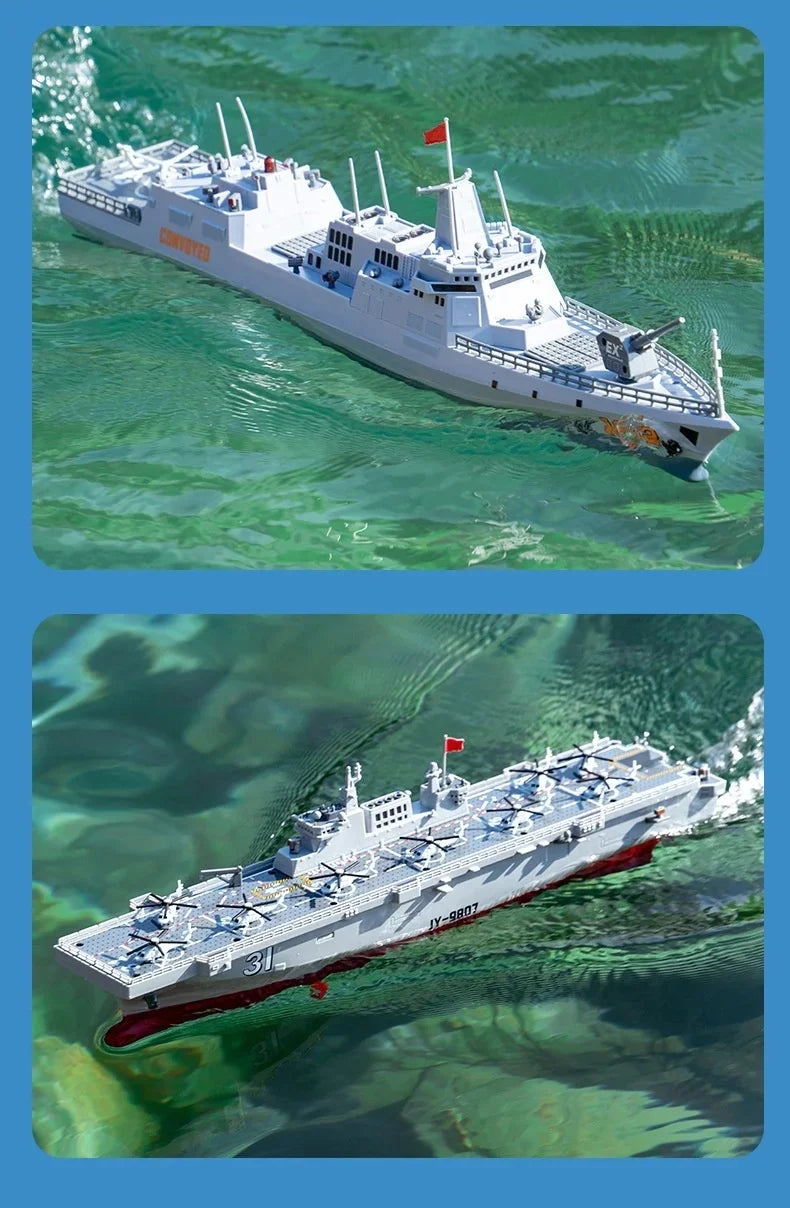 60CM Large RC Ship Simulation Destroyer Model Summer Water Spray Outdoor Toy For Kid Long Range Remote Control Ship Boy Gift