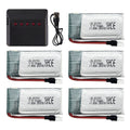 5Pcs 3.7V 500mAh LiPo Batteries with five-port USB Charger, Rechargeable Battery Pack for 2.4gHz RC Plane/Drones/Quadcopters