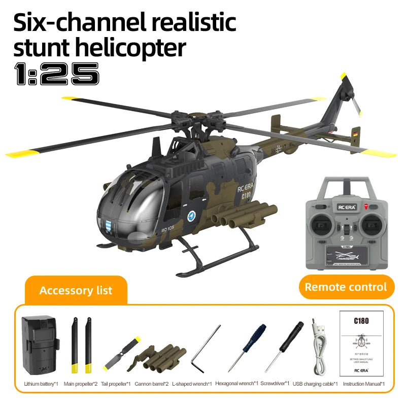 RC ERA 1:25 C180 RC Helicopter BO105 6CH Brushless with Optical Flow Positioning 3D Stunt Single Propeller No Aileron Plane Toys