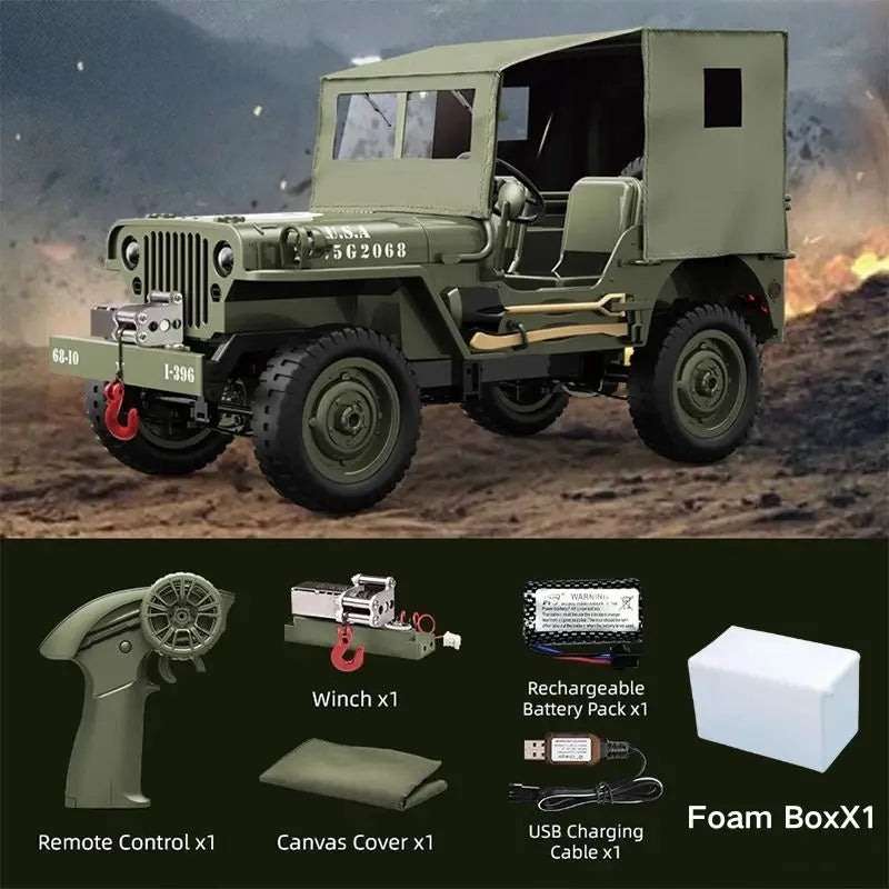JJRC C8815 Rc car 1941 JEEP WILLYS 2.4g 4wd RTR Crawler climbing scale military truck off-road vehicle toy gift for children.