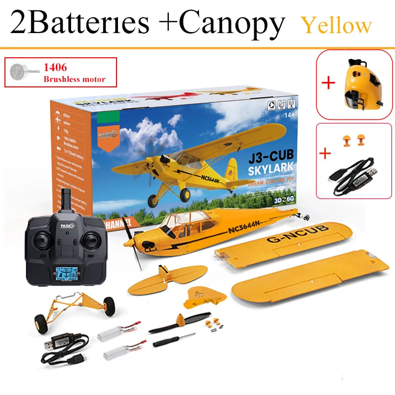 News Park10 J3-CUB RC Airplane RTF EPP RC 1406 Brushless Motor WLtoys A160 Upgrad 3D/6G System 650mm Wingspan Kit For Adult Gift