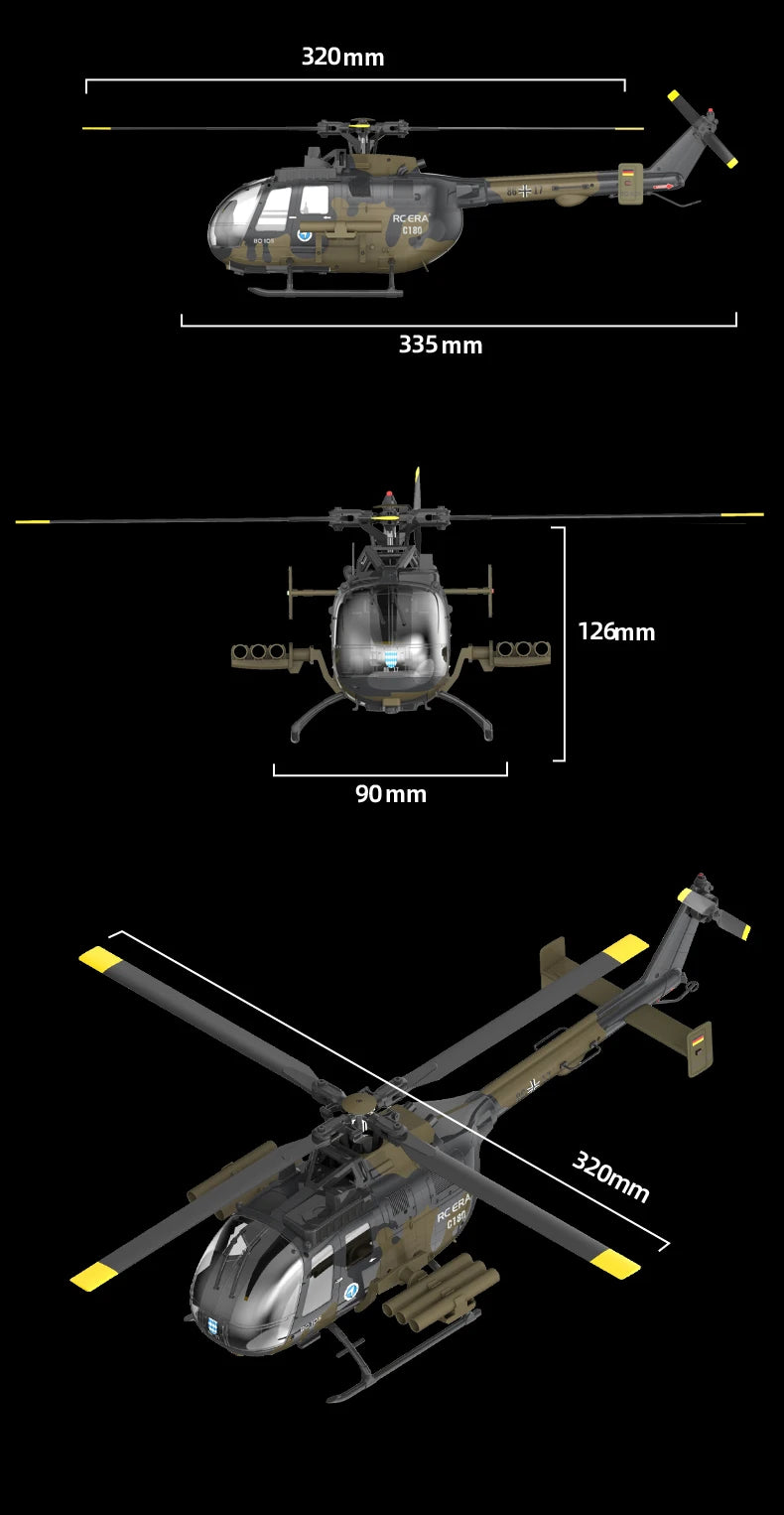 RC ERA 1:25 C180 RC Helicopter BO105 6CH Brushless with Optical Flow Positioning 3D Stunt Single Propeller No Aileron Plane Toys
