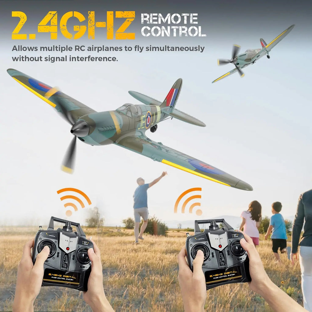 VOLANTEXRC Spitfire RC Plane - 4CH with Gyro, 3 Modes, 2 Batteries, 656ft Range, Ready to Fly for Beginners & Adults