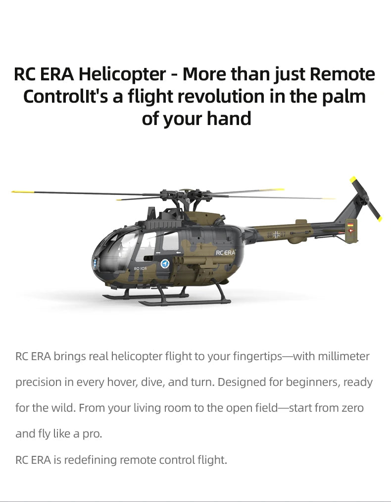 RC ERA 1:25 C180 RC Helicopter BO105 6CH Brushless with Optical Flow Positioning 3D Stunt Single Propeller No Aileron Plane Toys