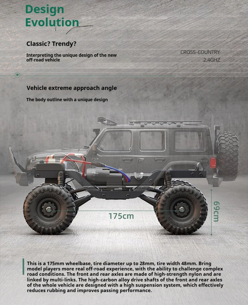 HB HuangBo RC Car RTR 1/16 Scale 4WD Off-Road Crawler Car Full Proportional Remote Control Electric Toy for Adults and Kids