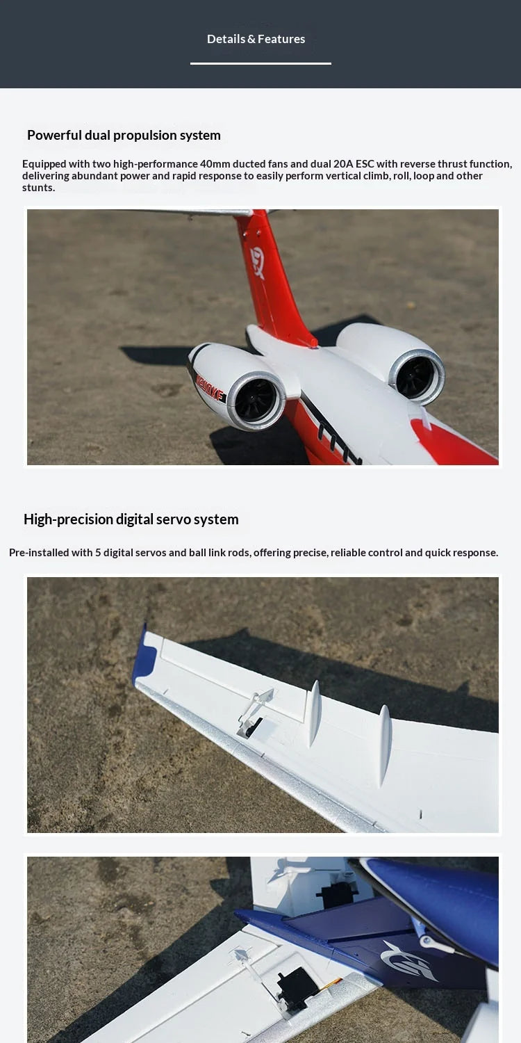 In Stock Xfly Electric Rc Airplane Dual 40mm-J65 Business Jet Fixed Wing Outdoor Scale Model For Adult Rc Hobby Enthusiasts