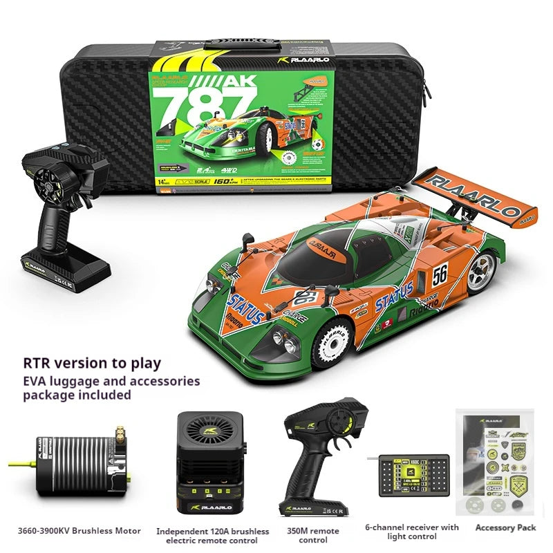 RLAARLO RC Cars AK-787 Flat Sports Car 1:10 Carbon Fiber Brushless Electric Professional Speed Racing Simulation Model Car Gift