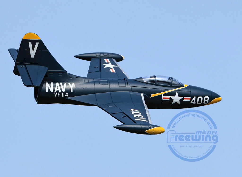 Freewing 64mm F9f-5 V2 Black Panther Edition Electric Channel Fighter Model Aircraft Rc Plane Toy Gift