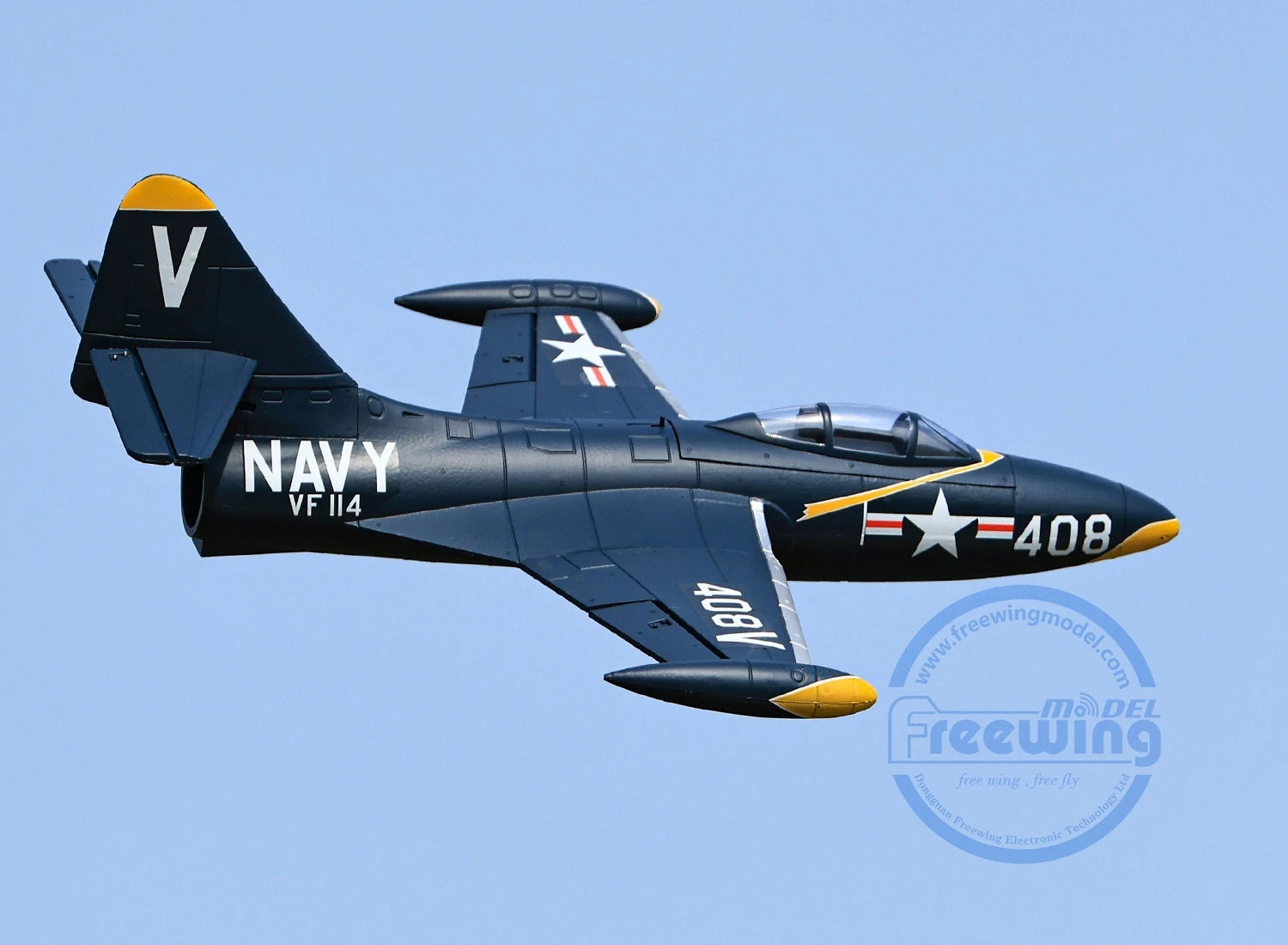 Freewing 64mm F9f-5 V2 Black Panther Edition Electric Channel Fighter Model Aircraft Rc Plane Toy Gift