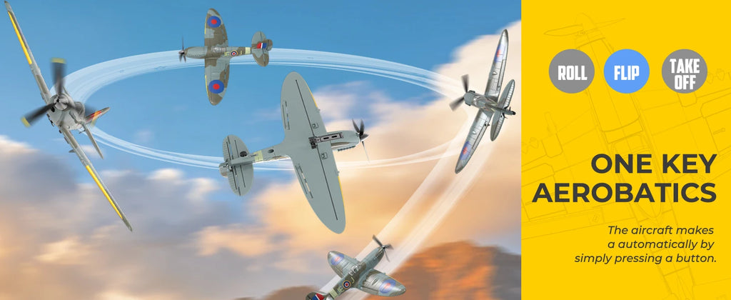 VOLANTEXRC Spitfire RC Plane - 4CH with Gyro, 3 Modes, 2 Batteries, 656ft Range, Ready to Fly for Beginners & Adults