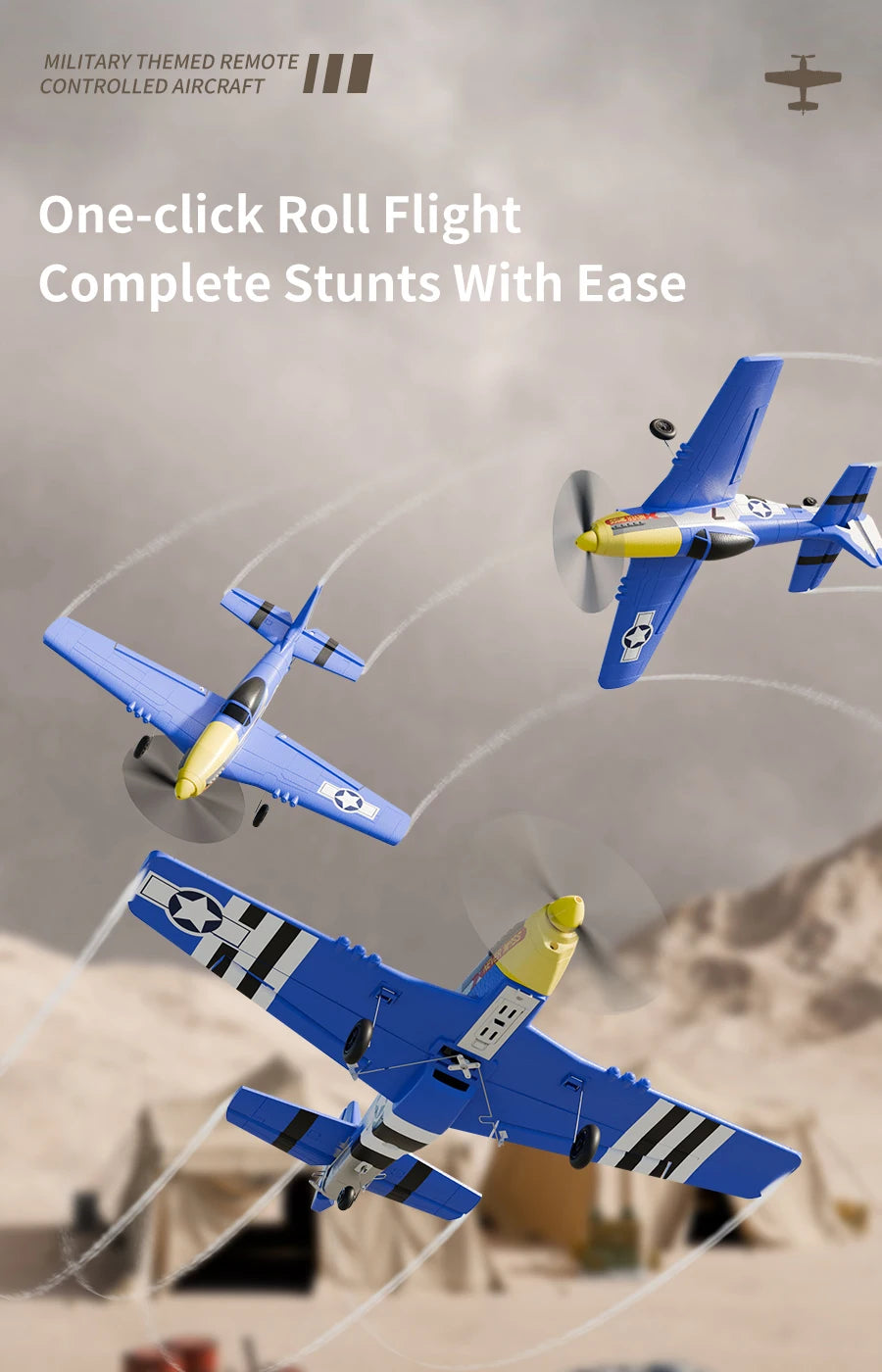 P51 Mustang RC Plane 2.4G 4CH 6 Axis EPP Foam 410MM Fixed Wingspan One Key Aerobatic RC Fighters Glider Toys Gifts