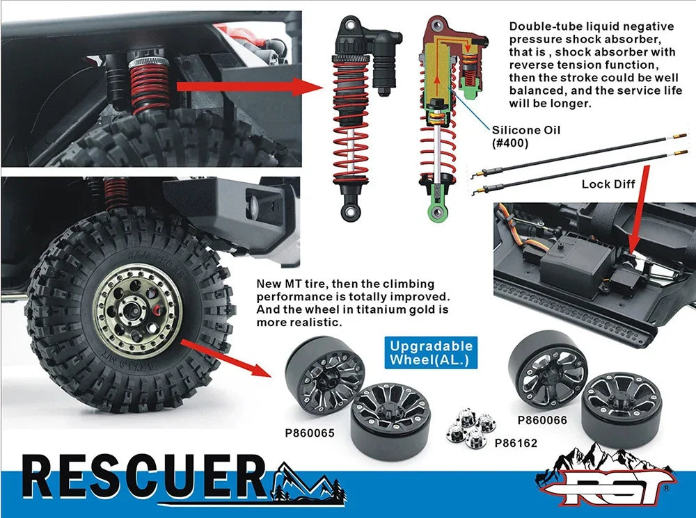 RGT EX86190 RC Cars Off-Road Vehicle: Rescuer 1/10 4WD Simulated Climbing Car LC76 Electric RC Model - Great Gift for Children