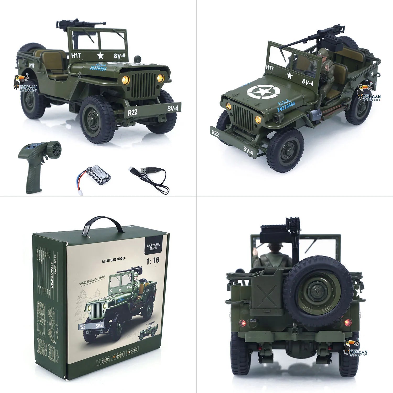 RC Off Road Cars 1/16 4*4 RTR Vehicle Electric  Remote Control Military Truck Model Metal Car Shell Drive Shafts Light System