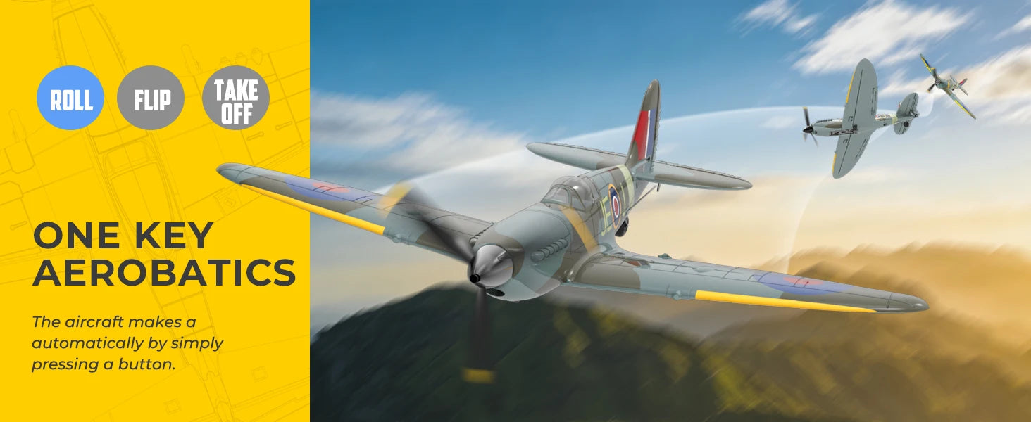 VOLANTEXRC Spitfire RC Plane - 4CH with Gyro, 3 Modes, 2 Batteries, 656ft Range, Ready to Fly for Beginners & Adults