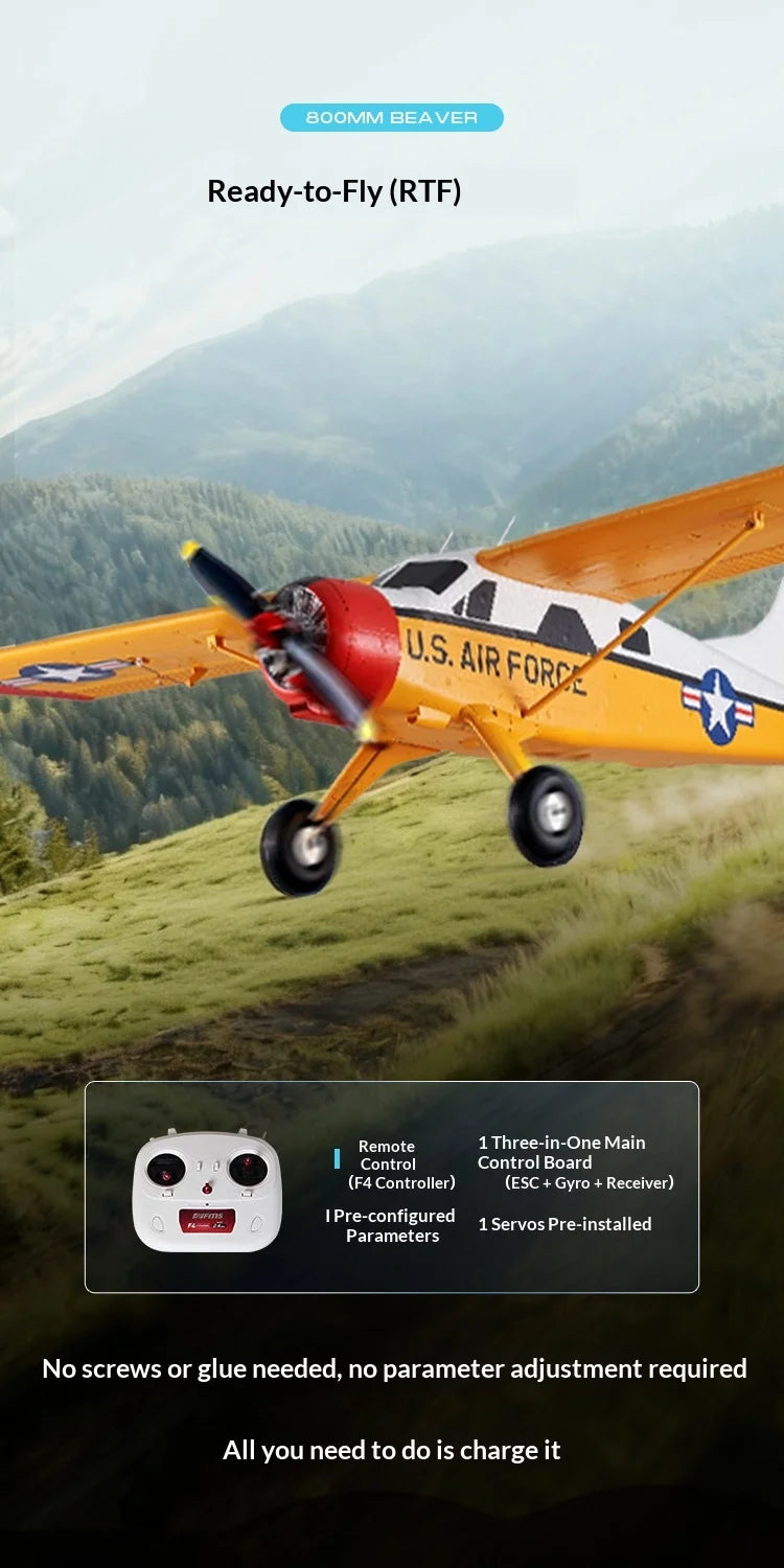 FMS 800mm Wingspan Beaver RC Fixed Wing Airplane Electric Assembly Remote Control Aircraft For Beginners Entry Level Model Plane