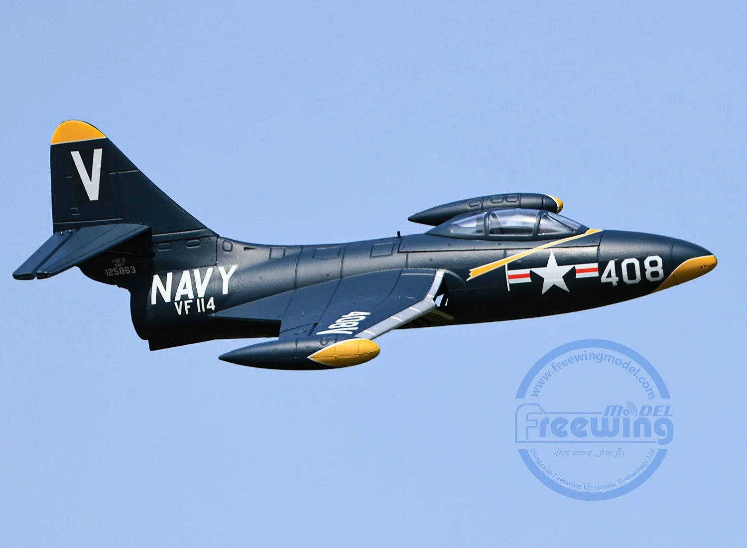 Freewing 64mm F9f-5 V2 Black Panther Edition Electric Channel Fighter Model Aircraft Rc Plane Toy Gift