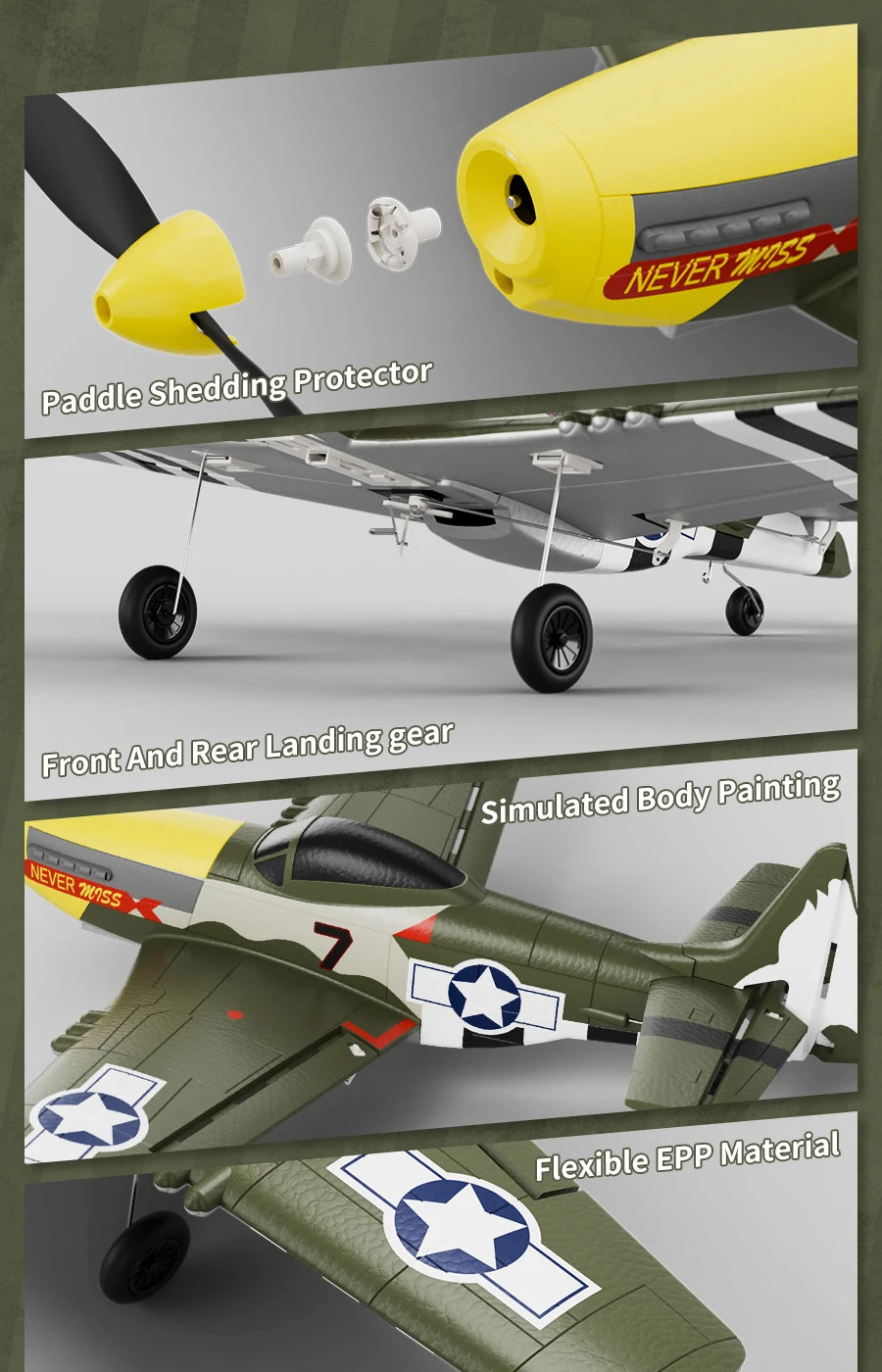 P51 Mustang RC Plane 2.4G 4CH 6 Axis EPP Foam 410MM Fixed Wingspan One Key Aerobatic RC Fighters Glider Toys Gifts
