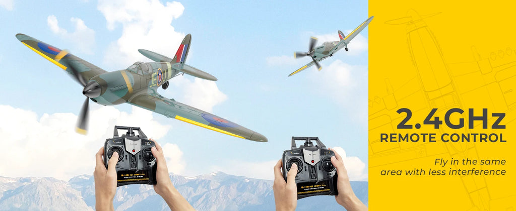 VOLANTEXRC Spitfire RC Plane - 4CH with Gyro, 3 Modes, 2 Batteries, 656ft Range, Ready to Fly for Beginners & Adults