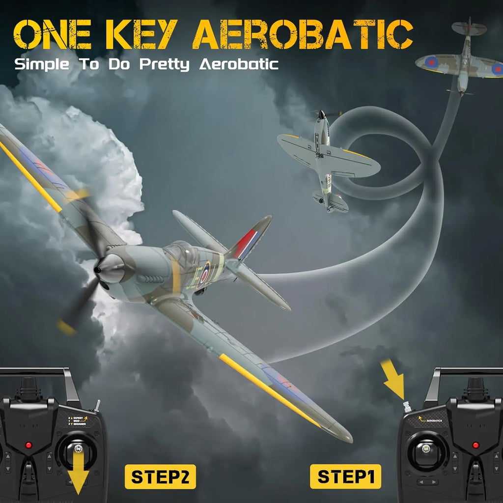 VOLANTEXRC Spitfire RC Plane - 4CH with Gyro, 3 Modes, 2 Batteries, 656ft Range, Ready to Fly for Beginners & Adults