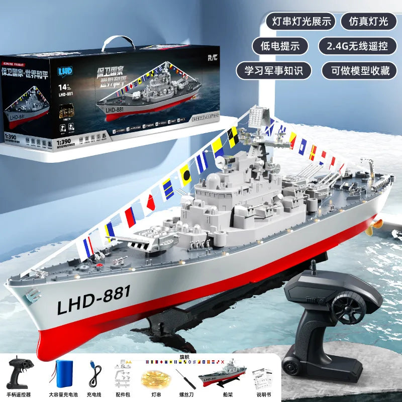 23.6inch 1:390 Scale Remote Control Battleship Warship Boats Large Rc Ship Electric Simulation Battle Military Game Toy Boys Gif