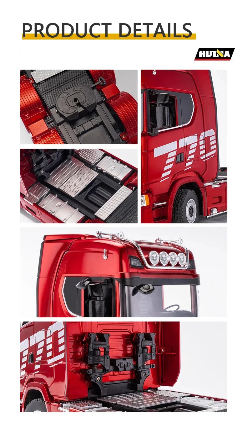 HUINA 1/18 19CH RC Truck 1501 770S Scania Alloy Tractor 2.4G Remote Control Engineering Trailer Truck with Light and Sound Toys