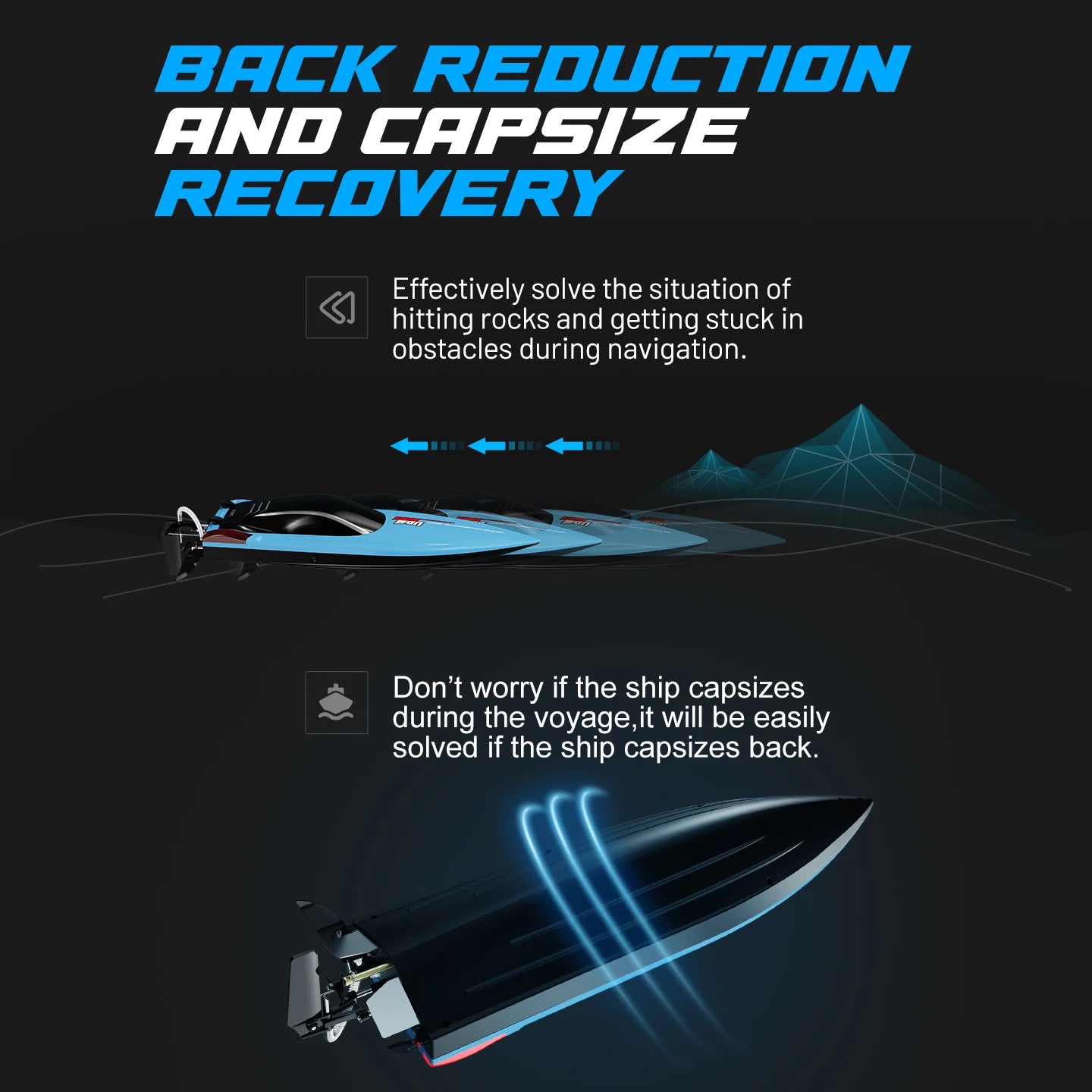 UDIRC High-Speed RC Racing Boat UDI025 Brushless Motor Self-Righting & Waterproof Hull for Lake, Pool, Outdoor Water Funll
