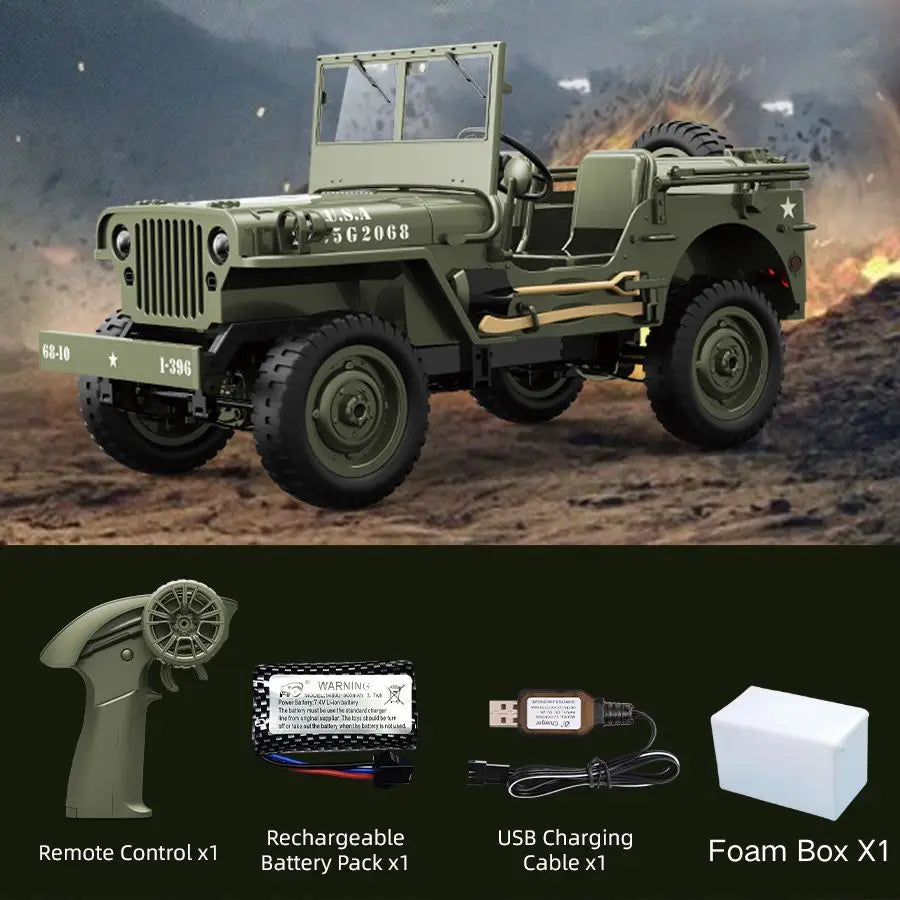 JJRC C8815 Rc car 1941 JEEP WILLYS 2.4g 4wd RTR Crawler climbing scale military truck off-road vehicle toy gift for children.