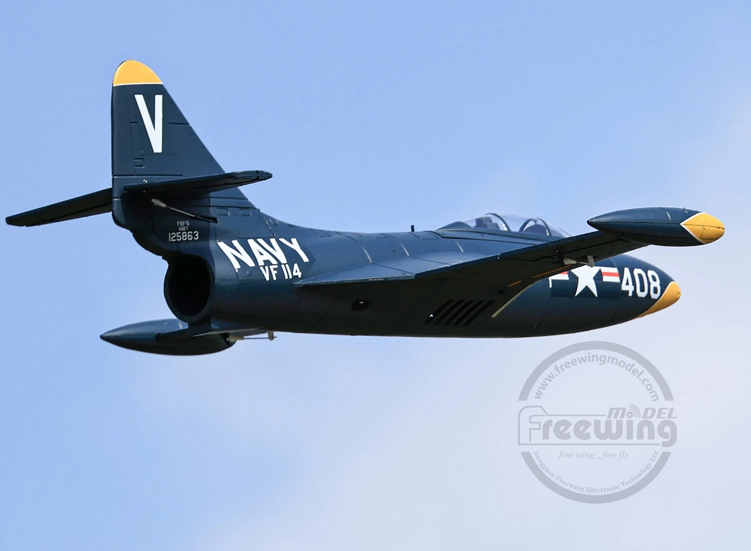 Freewing 64mm F9f-5 V2 Black Panther Edition Electric Channel Fighter Model Aircraft Rc Plane Toy Gift