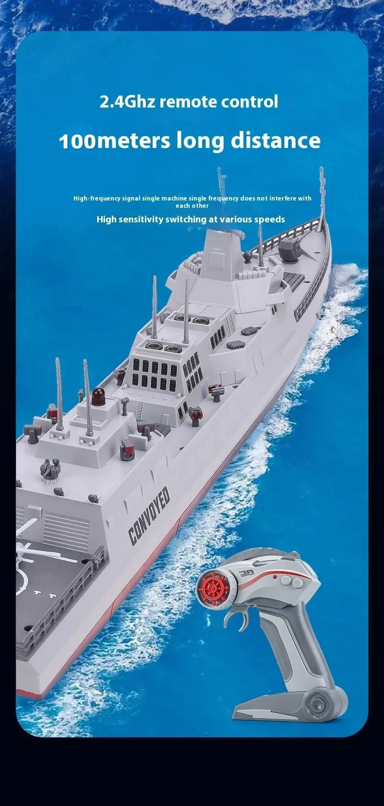 60CM Large RC Ship Simulation Destroyer Model Summer Water Spray Outdoor Toy For Kid Long Range Remote Control Ship Boy Gift