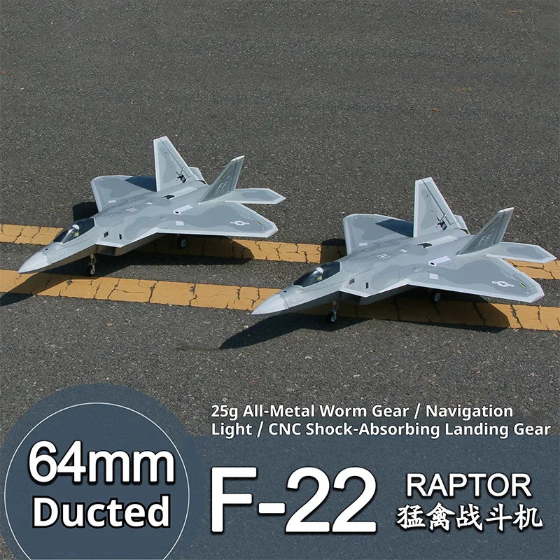 F22 64mm Ducted Remote-Controlled Model Aircraft CNC Shock Absorbing Landing Gear With Flap Fixed Wing Raptor Fighter F-22