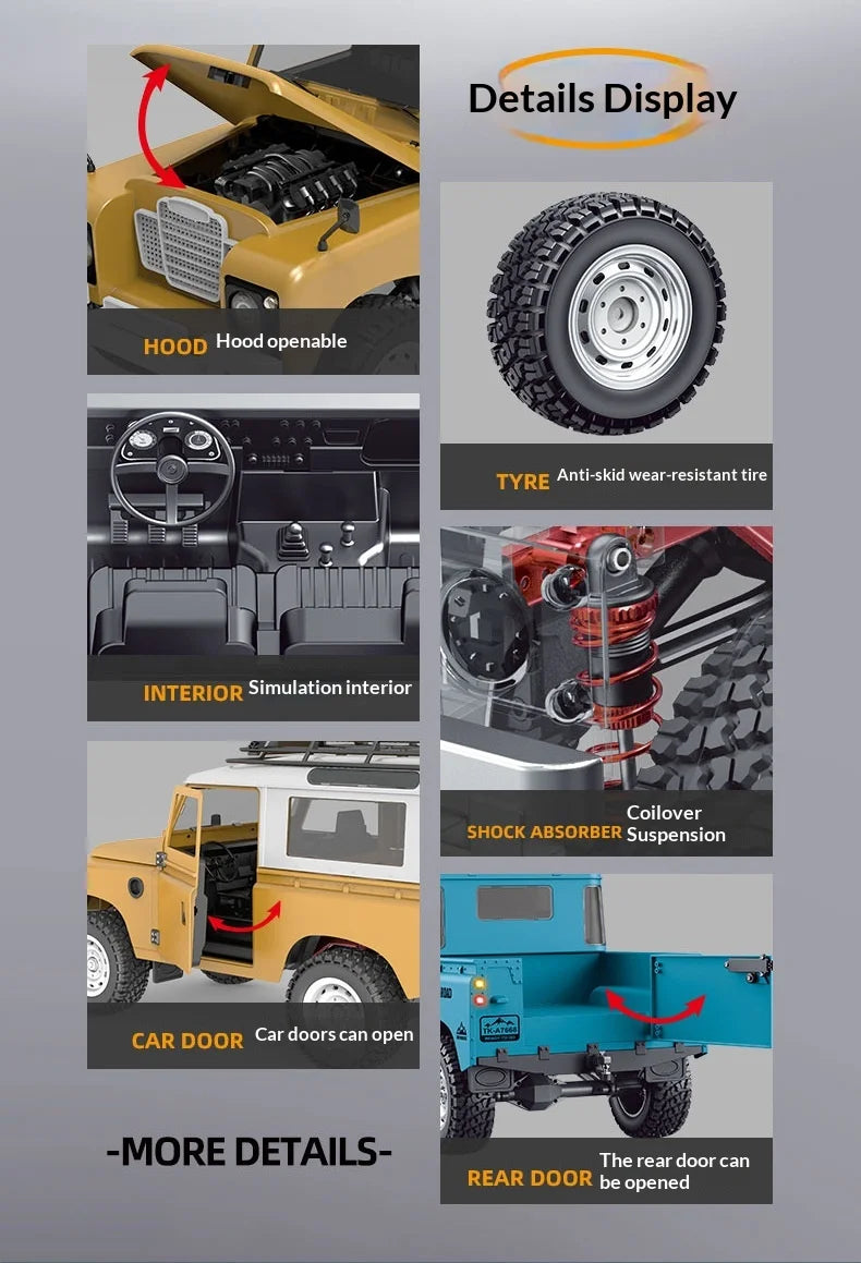 New 1:10 Full Scale Pickup 4X4 Professional Remote RC Defender Simulated Off-Road Climbing Vehicle RC CAR