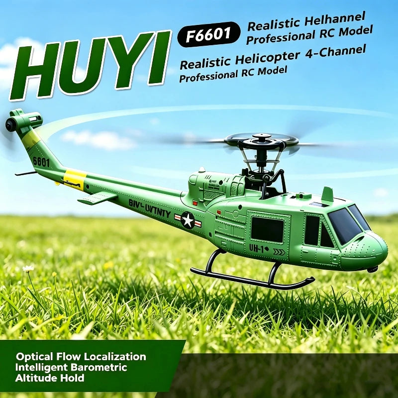 RC UH-1 Huey Helicopter, 4-Channel, Optical Flow Positioning, Altitude Hold, Easy One-Key Flight for Beginners