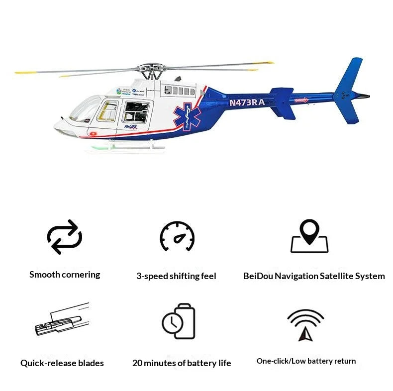 New Bell 407 Rc Helicopter Flywing 470 Scale Brushless RC Plane 4 Propellers 10CH With 4S 5000mAh RC Airplane Model Adults Gifts