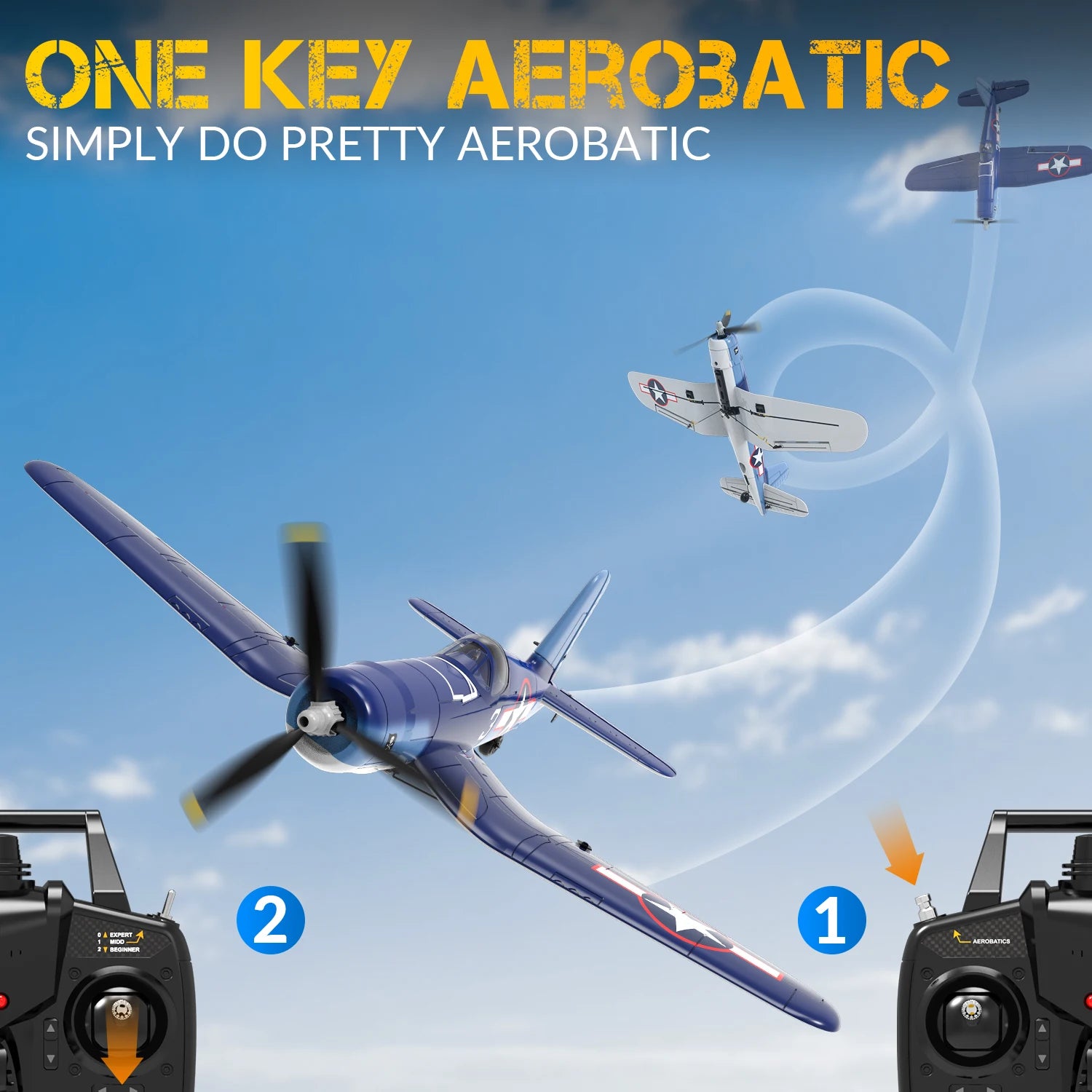 VOLANTEXRC F4U Corsair 4CH Warbird Airplane with Xpilot Stabilizer One-key Aerobatic 761-8 RTF