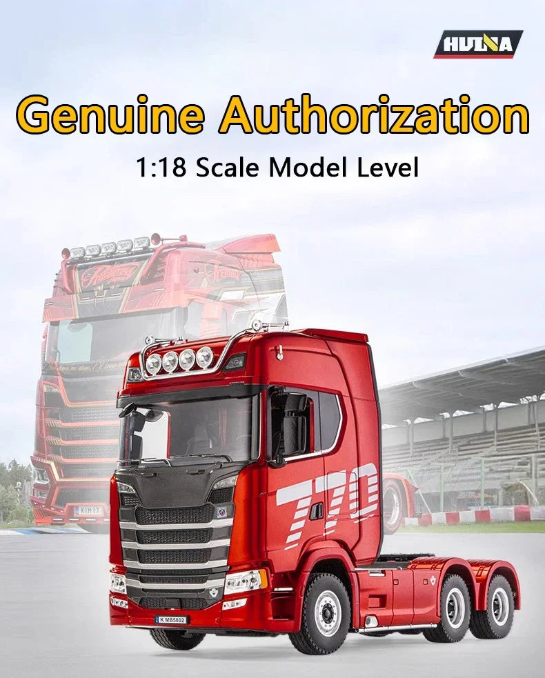 HUINA 1/18 19CH RC Truck 1501 770S Scania Alloy Tractor 2.4G Remote Control Engineering Trailer Truck with Light and Sound Toys